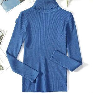ONE SIZE COW BLUE LIGHTWEIGHT FINELY RIBBED LONG SLEEVE TURTLENECK SWEATER